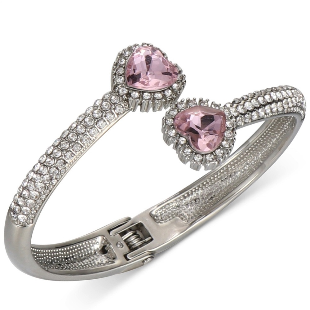 Charter Club Silver-Tone Crystal Heart Halo Bypass Bangle Bracelet